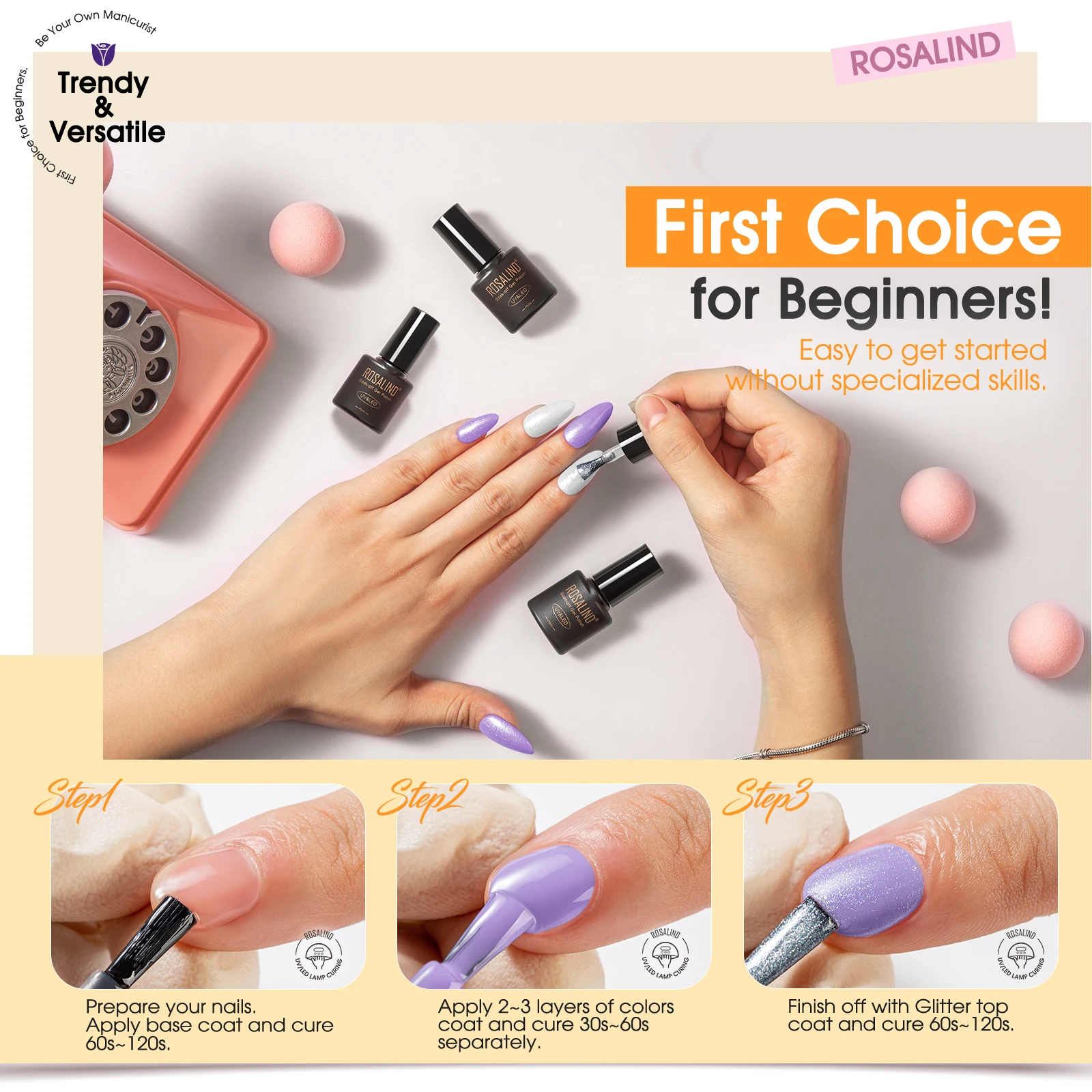 Rosalind novo 24 pçs/set gel unha polonês com gittler casaco superior conjunto verão tendência cores embeber fora lâmpada uv para design da arte do prego