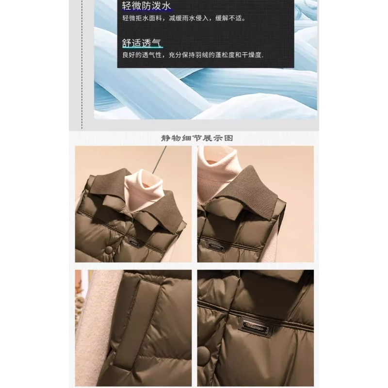 Gilet in cotone da donna con risvolto lavorato a maglia autunno e inverno senza maniche con tasca con bottoni