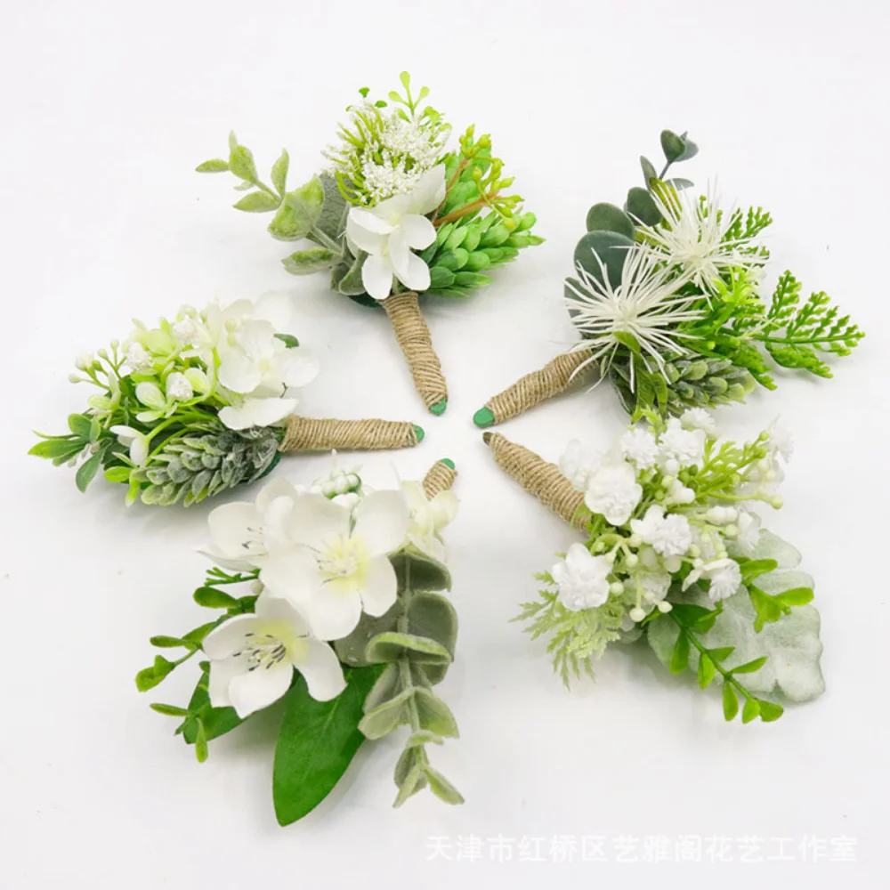 Boutonnières de mariage blanches simples pour hommes, épingles à fleurs, demoiselle d'honneur, bracelet de corsage de poignet, marié, fête, décor de réunion