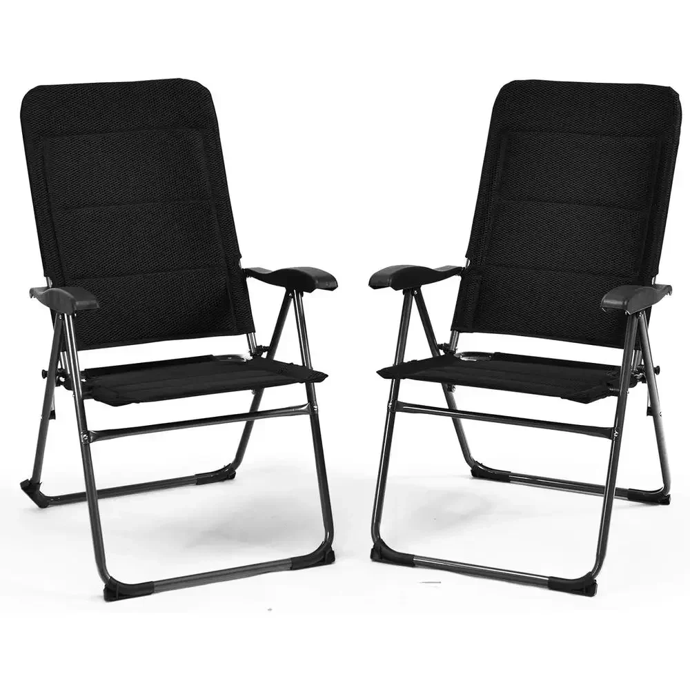 Portable Sling Chairs Set of 2 with Armrests and Adjustable Backrests for Patio, Lawn, and Poolside Use