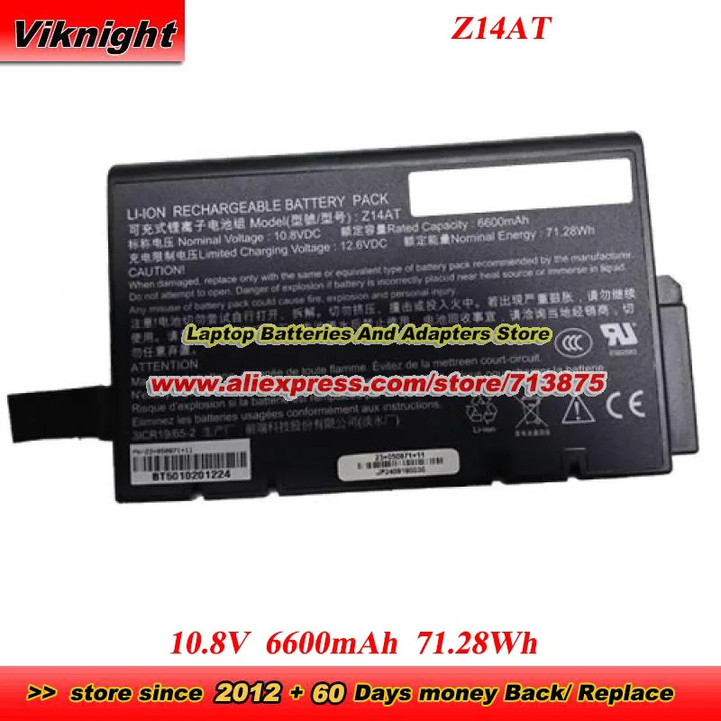 Genuine Z14AT Battery 10.8V 6600mAh 71.28Wh for DURABOOK 23+050871+11 2305087111 laptop