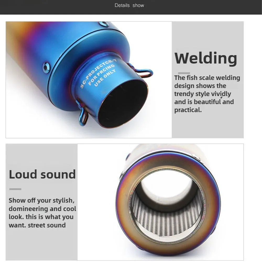 ماسورة عادم الدراجة النارية SC معدلة عالمية مقاس 51 مم/60 مم، من الفولاذ المقاوم للصدأ شبه أزرق مع تصميم DB Killer لـ 250SR Z900 DUKE390 #4