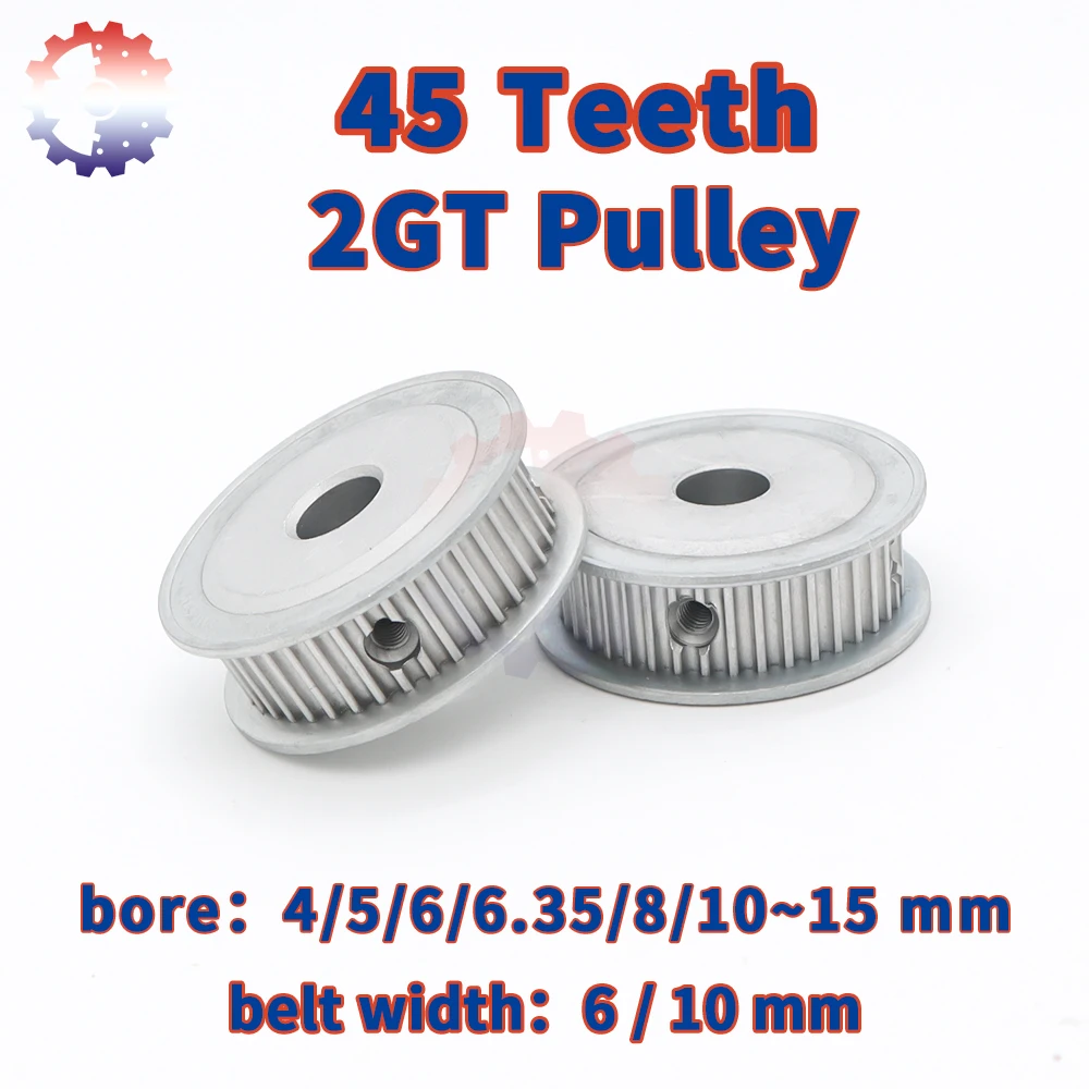 

45Teeth 2GT Toothed Pulley 2M Synchronous Wheel 45 Teeth Belt Width 6 10mm Bore 5 6 8~15mm 45T 3D Printer GT2 Timing Belt Pulley