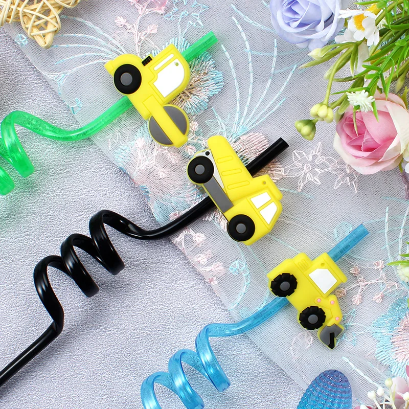 6 قطع من شفاطات موضوع مركبة البناء، حفارة شفاطات قابلة لإعادة الاستخدام، جرافة، مناسبة لشفاطات مادة PET للشاطئ والحفلات