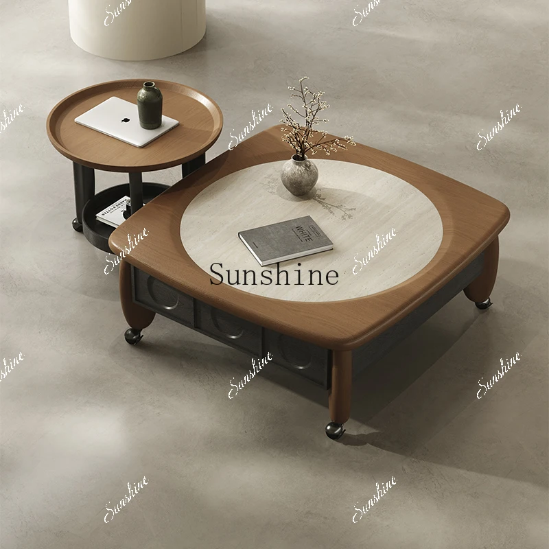 French retro style high-end simple household size round coffee table combination  FT
