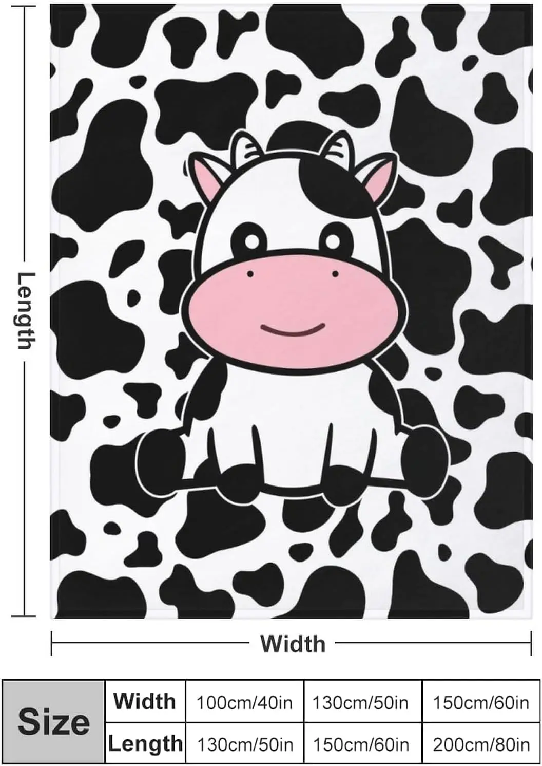 Black White Cow Spot Backdrop Cartoon Smiling Cow Fluffy Throw Blanket, Warm Soft Blanket For Couch Bed, Kid Room Decor Present