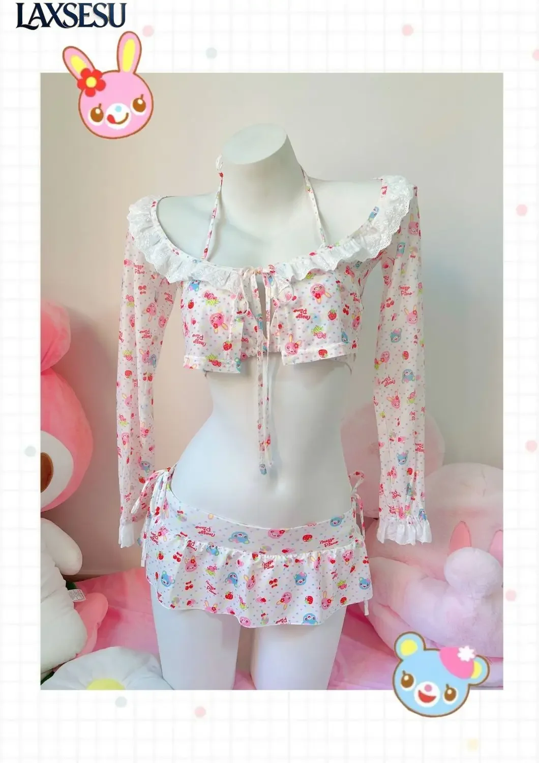 Summer Bikinis Set for Women Cute Printed Split Swimsuit Fashion Girls' Swimwears Lolita Swimwear Japanese Style Bathing Suit