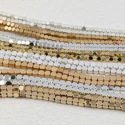 2/3mm Square Hematite Stone Bead Matte Plated Gold Silver Rose Color Loose Spacer Beads For DIY Jewelry Making Bracelet Necklace