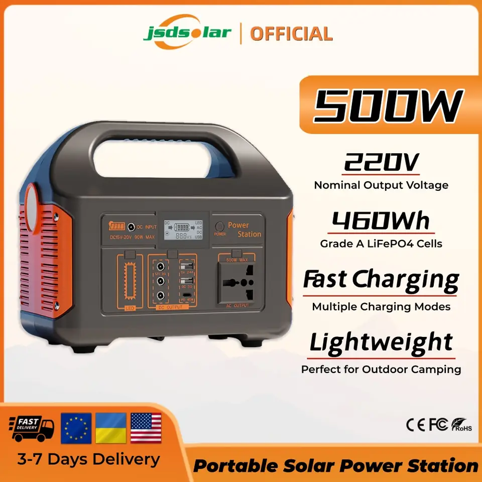 500W Portable Solar Power Station with LiFePO4 Battery, 3000+ Cycles