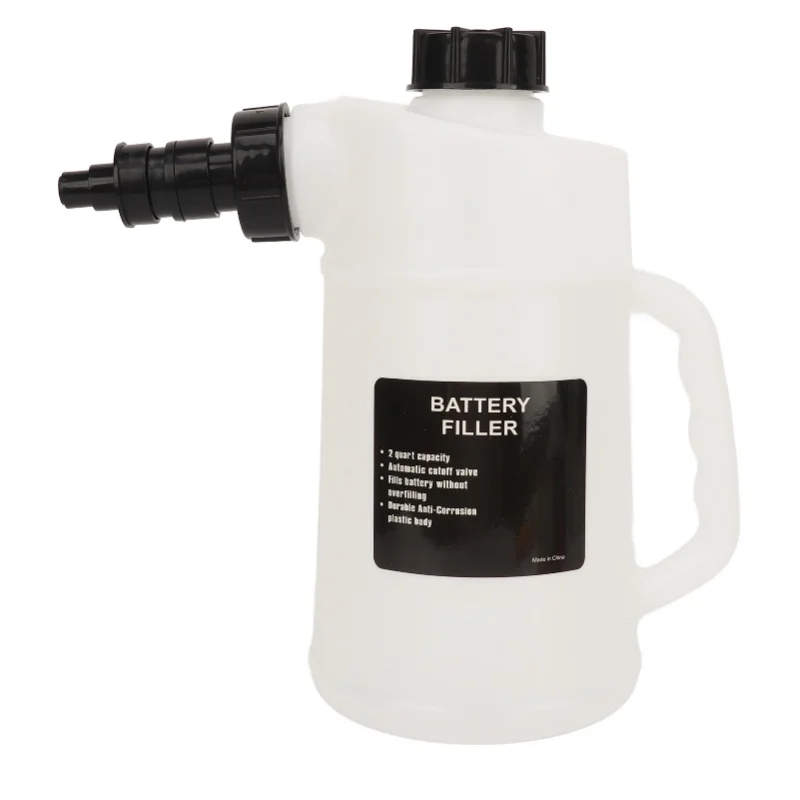 2 Liter Battery Filler Car Battery Liquid Filling Jug Drip Free Auto Shutoff Valve For Cars Trucks RV Golf Carts