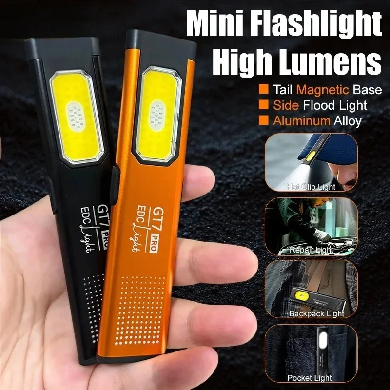 Mini linterna LED, linterna de bolsillo recargable por USB C, luz de inundación ancha, llavero de trabajo de emergencia, reparación de automóviles, viajes de pesca nocturna