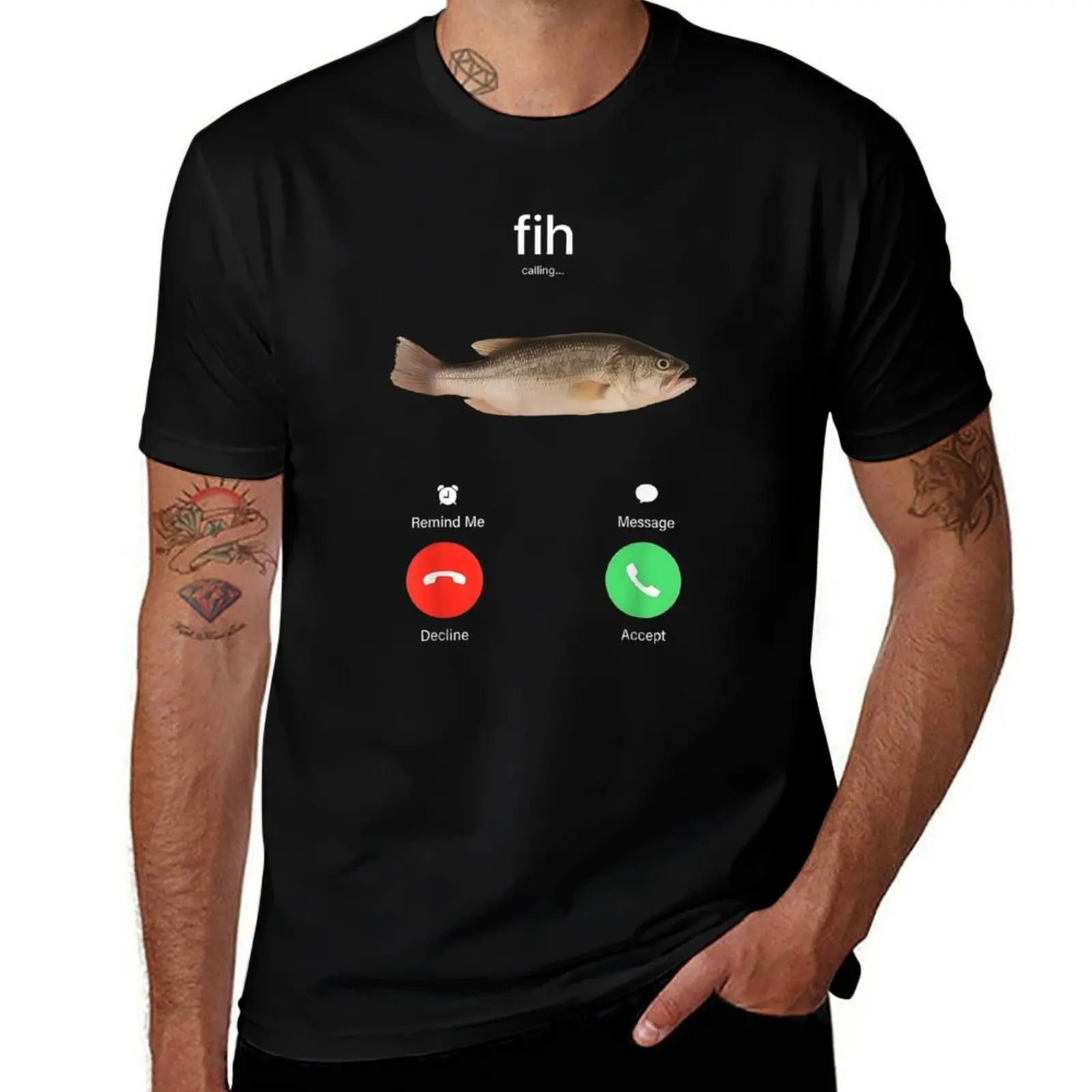 Fih Calling Remind me Message Decline Accept Phone Call Fish T-Shirt Running Performance Short Sleeve Tee