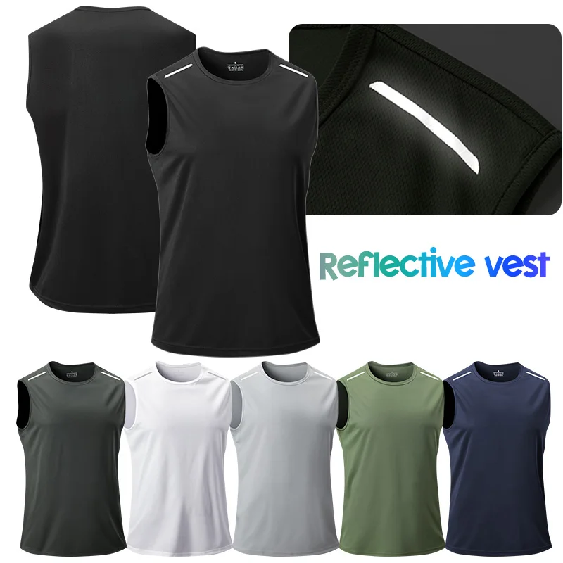 Men's Running Vest Reflective Quick Drying Gym Tank Top Fitness Sleeveless Shirt Breathable Mesh Breathable Fitness Sports Vest