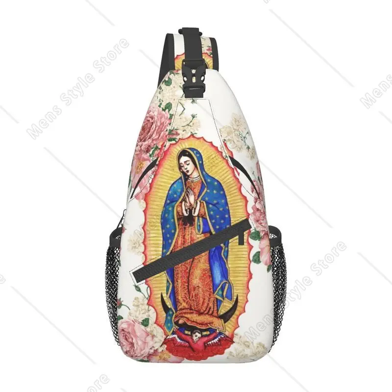 Custom Virgin Of Guadalupe Sling Crossbody Chest Bag Men Casual Mexico Catholic Virgin Mary Shoulder Backpack for Traveling