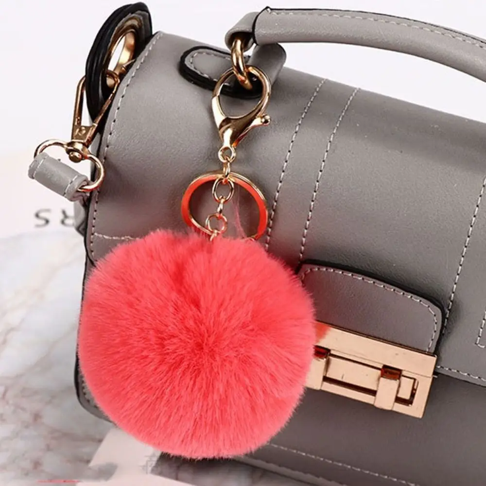 Fashion Imitation Rabbit Fur Plush Ball Pendant 8cm Hanging Decoration Fluffy Ball Keychain Solid Color Backpack Key Chain Woman