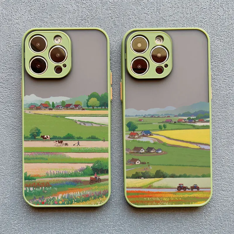 Retro Countryside Scenery Painting Phone Case For iPhone 15 14 13 12 11 Pro Max Mini 16 Pro Max Plus XR XS X SE2 7 8 Plus Covers