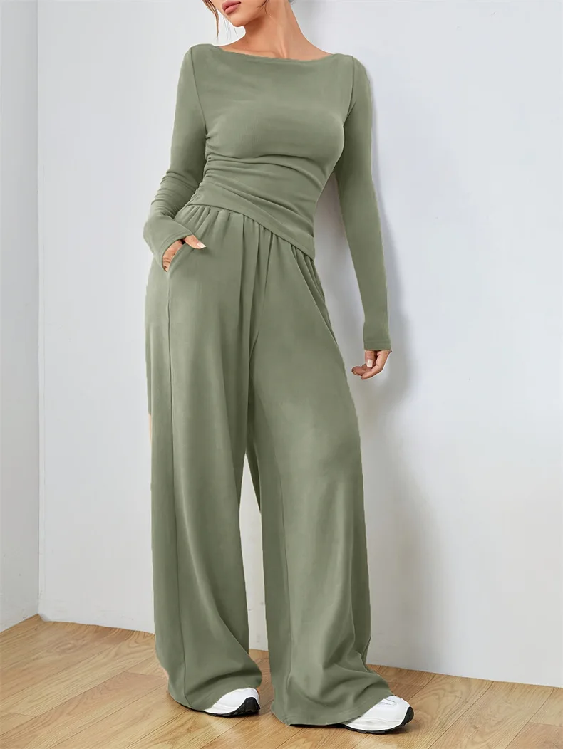 Soft Slouchy Wide Leg Pants Two-Piece Set Irregular Fashionable Loose Feel Comfortable Women's Ensemble