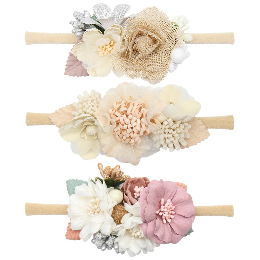 

3 шт., повязка на голову с цветком для девочек, декоративные ленты для волос, детские головные уборы, реквизит для фотосессии, вечерние, свадьбы, дня рождения, аксессуары с цветочным принтом для малышей