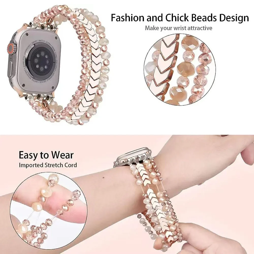 لطيفة سوار ربط الخرز حزام ل سوار ساعة يد آبل للنساء 38 مللي متر 40 مللي متر 41 مللي متر 42 مللي متر 44 مللي متر 45 مللي متر 46 مللي متر 49 مللي متر