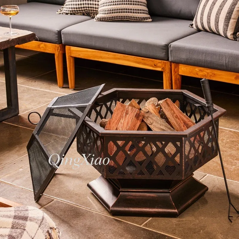 Outdoor Bonfire Garden Firewood Stove Charcoal Brazier Heavy Wrought Iron Heating Stove for Backyard Patio Camping Gathering