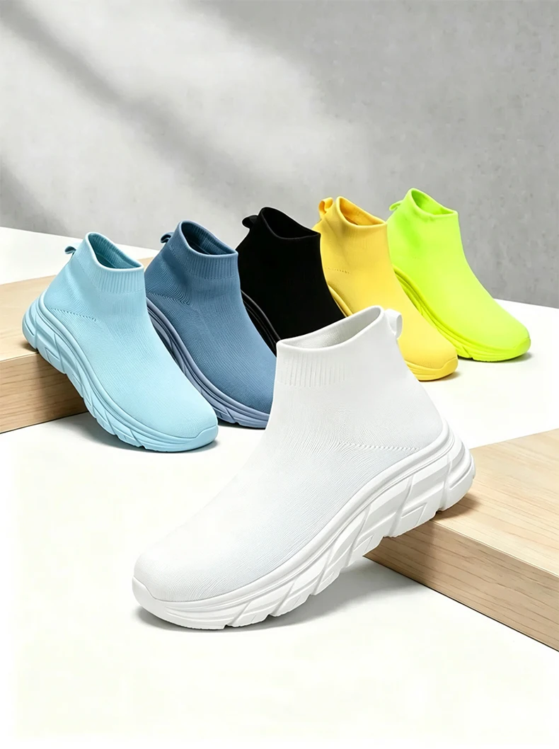 Unisex High-Top Laufschuhe für Männer und Frauen, Bequeme Atmungsaktive Strick-Sneaker, Rutschfeste Outdoor-Schuhe für Damen und Herren – Detail 3