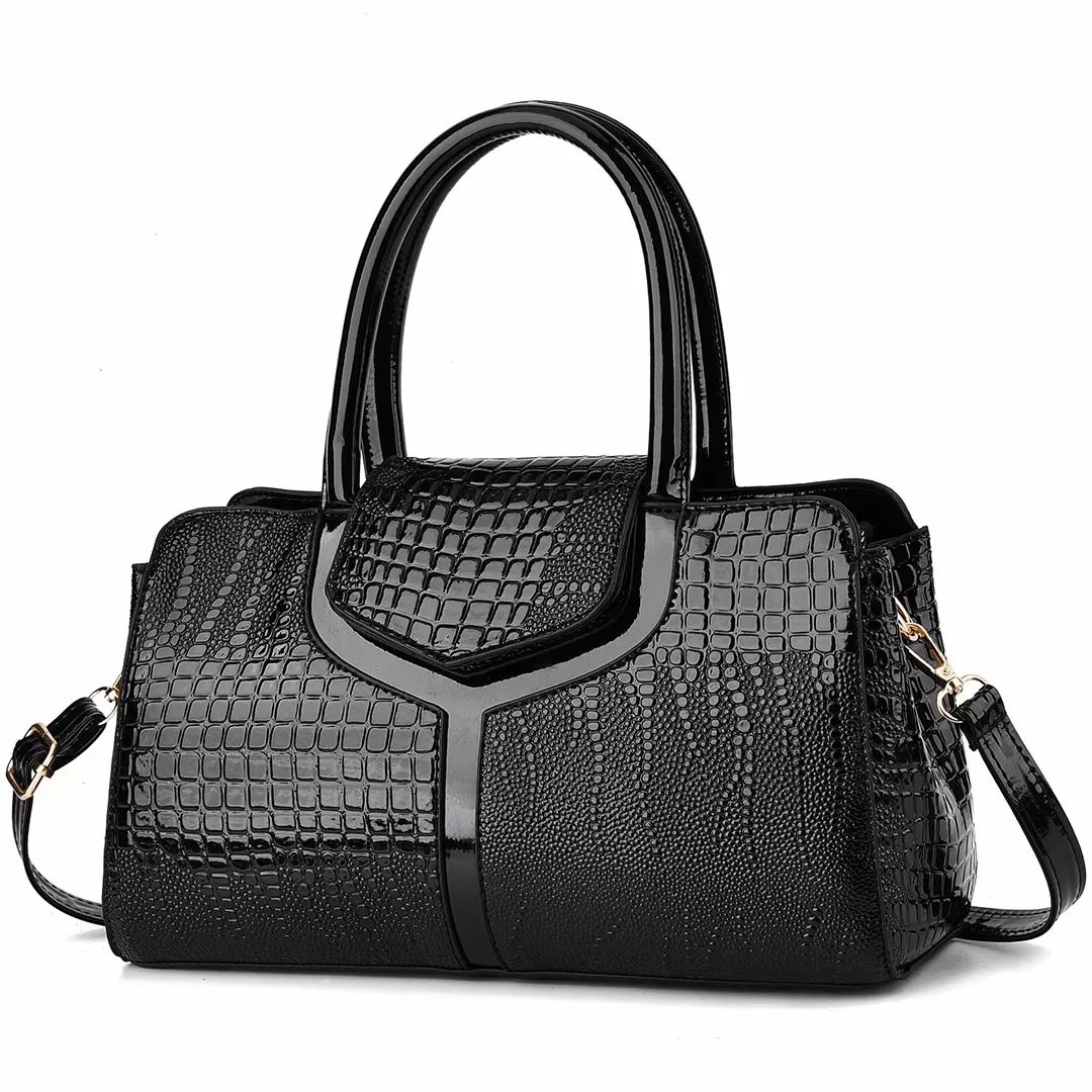 

Alligator Shoulder Tote Bag for Women Retro Flower Pattern Portable Satchel PU Commuting Luxury Boston Female Crossbody Handbags