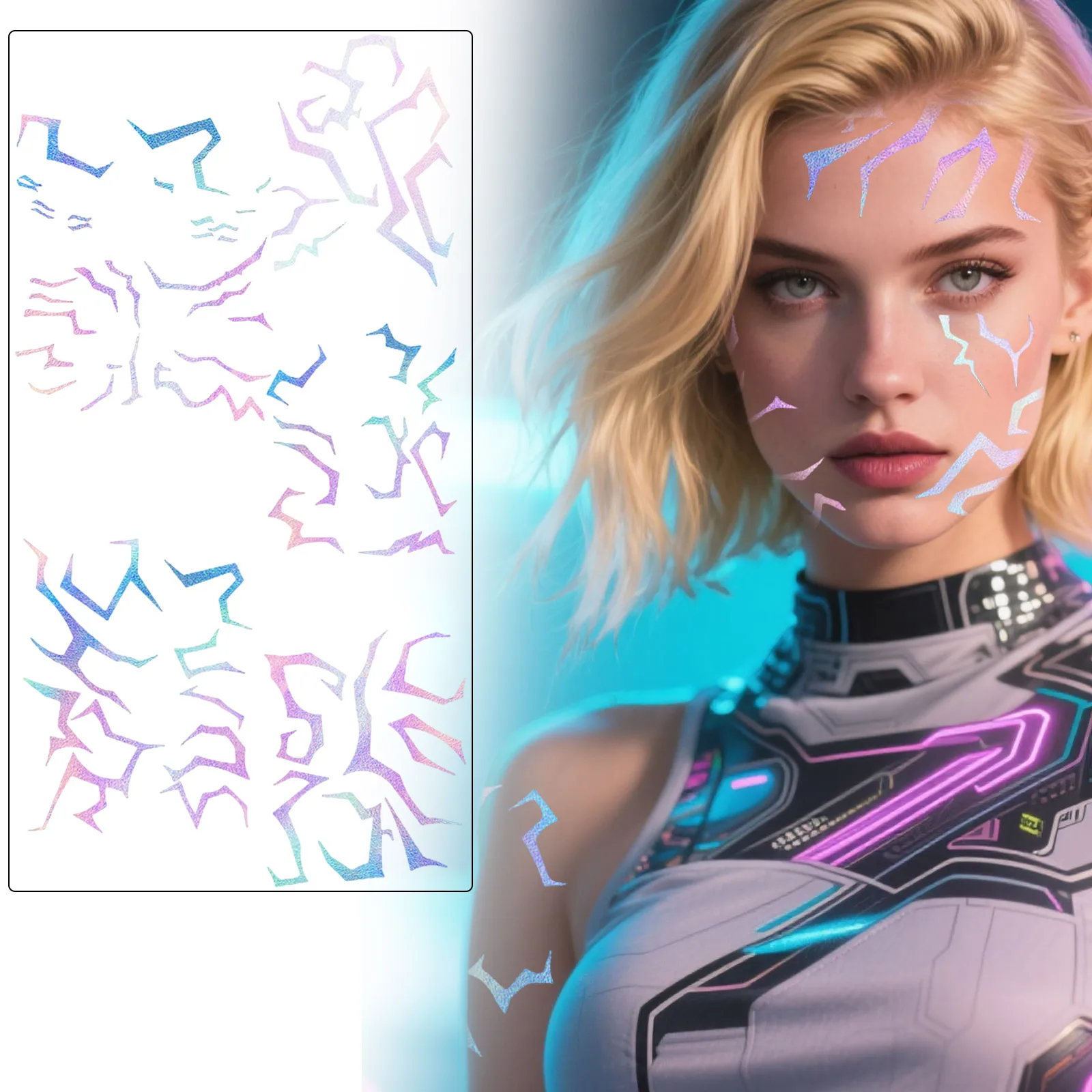 

5PCS Lightning Bolt Face Temporary Tattoos Waterproof Fake Thunder Scar Stickers Easy to Apply for Festival Party Makeup