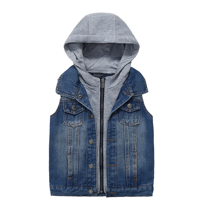 

Spring Autumn Kids Denim Vest Jacket Sleeveless Hooded Collar Denim Vest Casual Jacket for Girls Boys