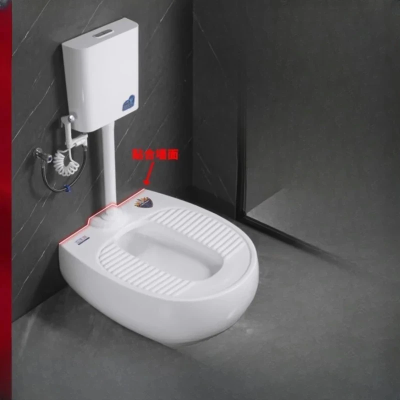 New type of -facing pit-free squatting toilet can be installed on wall without hurting the ground