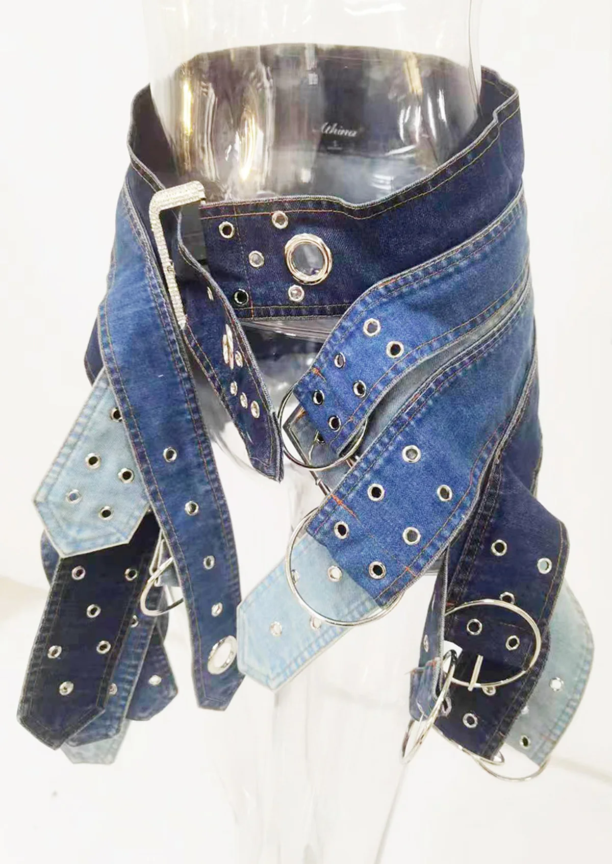 Niche Women's Heavily Washed Denim Skirt for Summer Antique Silver Japanese Buckle Waistband Mini Low Rise Denim Skirt