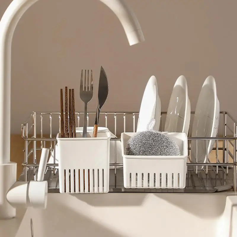 【HG】1PCS/2PCS Utensil Draining Basket PP Cutlery Dryer Holder Tableware Organizer Sink Rack For Kitchen Accessories