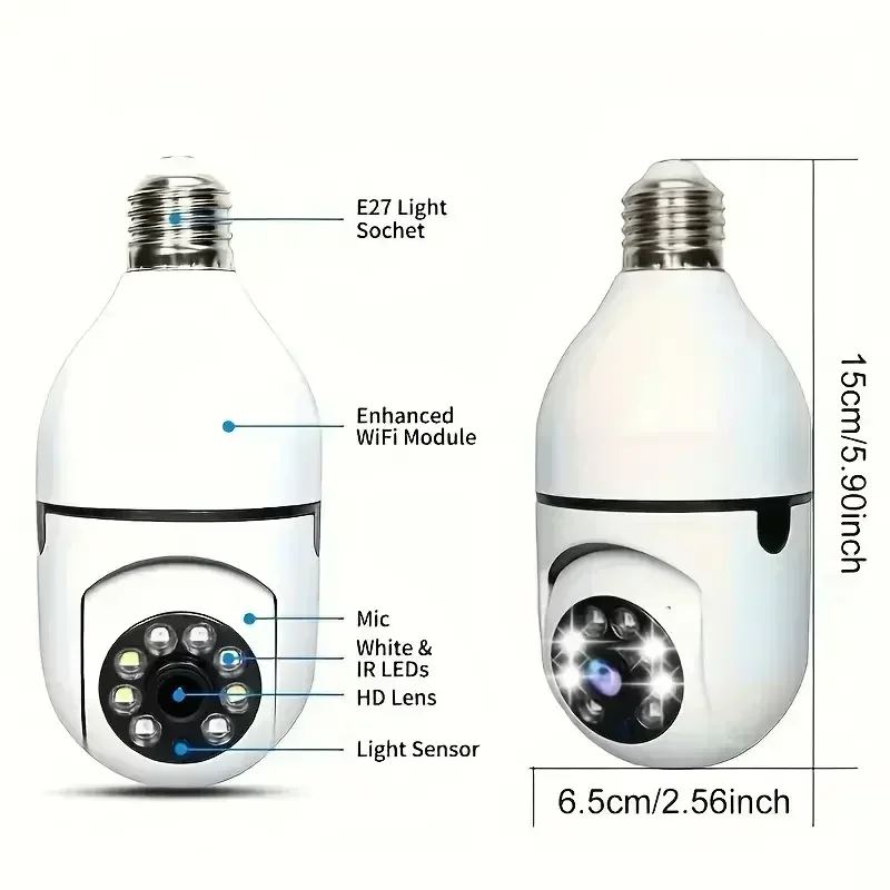 E27 Bulb Camera 4X Digital Zoom AI Human Motion Detect Full Color Night Vision Surveillance Camera