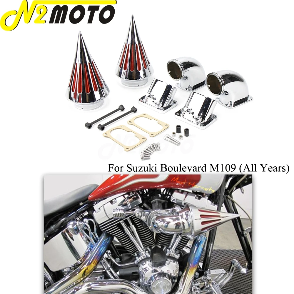 

High Quality Chrome Motorcycles Dual Cone Spike Air Cleaner Intake Filter Kit Cruiser For Suzuki Boulevard M109 M109R All Years