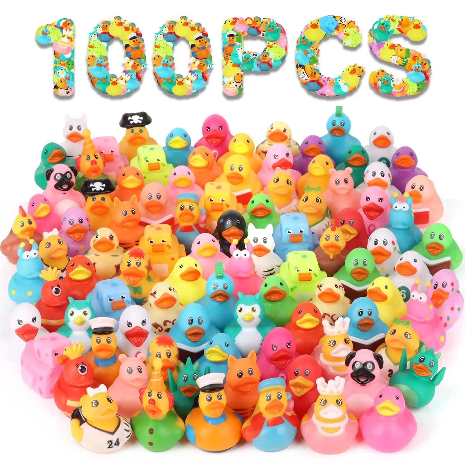

100 Pack Rubber Ducks in Bulk, Assorted Duckies for Jeeps Ducking, Rubber Duckies for Baby Bath Toys, Kids Bath Pool Toys