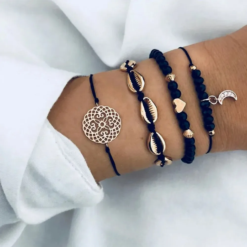 4pcs Bohemian Shell Moon Bracelet Set Women Vintage Fashion Jewelry Party Gifts 2025 Trendy Accessories