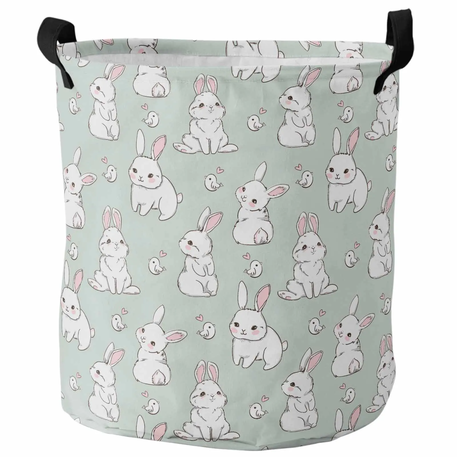 Easter Green Rabbit Texture Foldable Laundry Basket Kid Toy Storage Waterproof Room Dirty Clothing Organizer