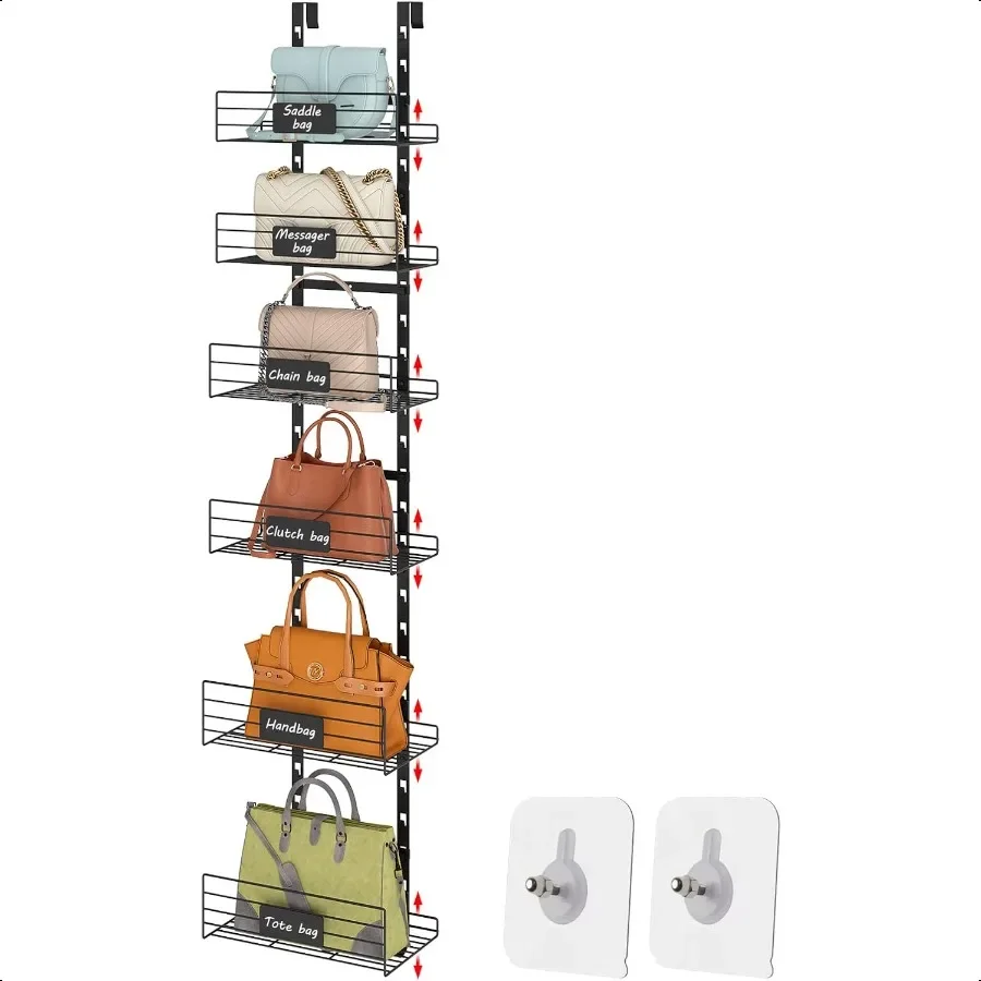 

Hanging Purse Handbag Organizer Rack with Name Plate Over The Door Detachable Bag Storage Rack Can Use As 1 2 Part Wall Mounted