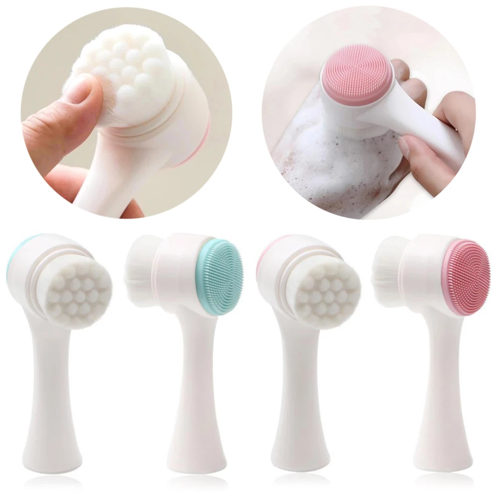 3d Bilateral Silicone Facial Cleanser Manual Massage Facial Brush Soft Bristles Silicone Double-Sided Face Brush Cleaning Tools