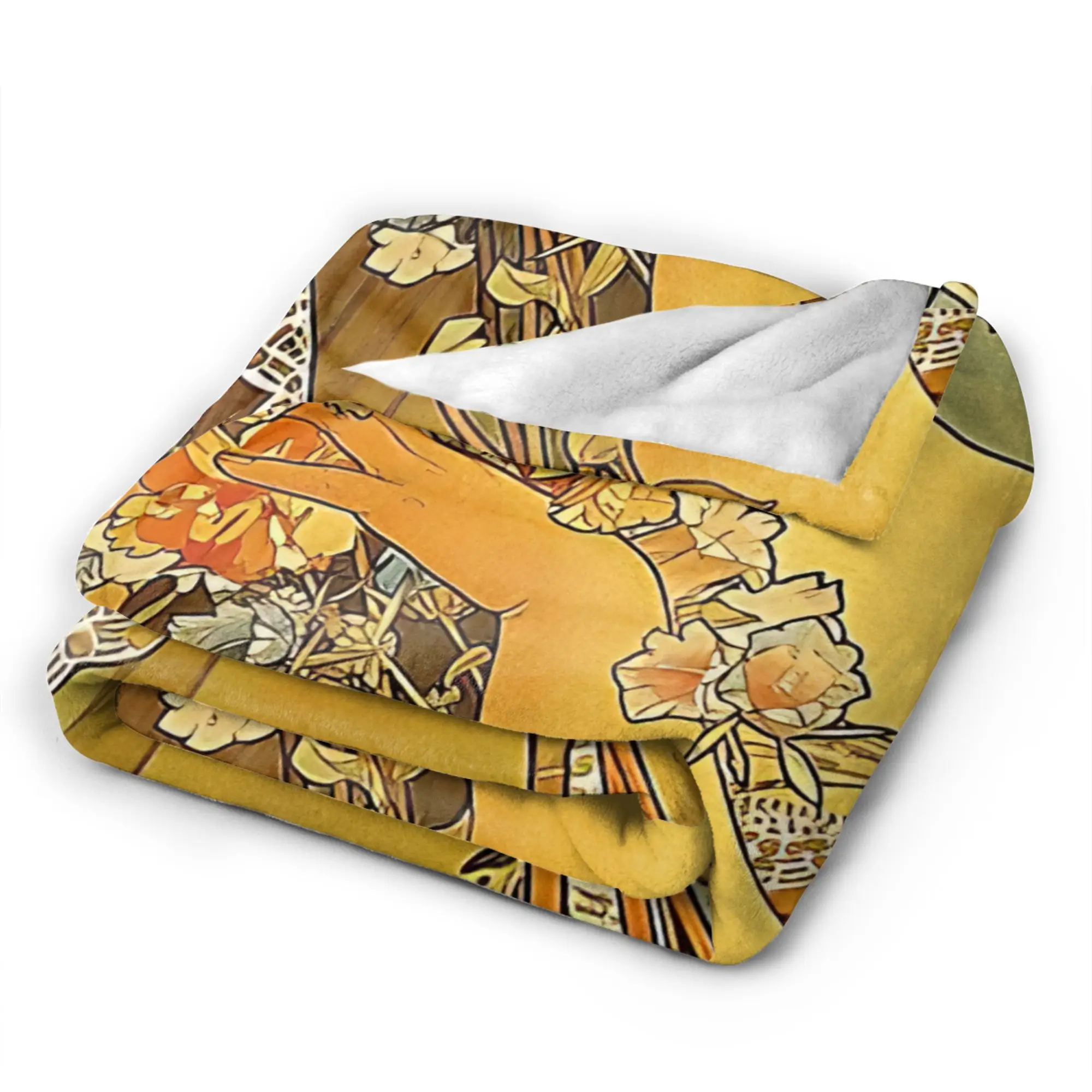 Language of Flowers Alphonse Mucha   Blanket Quality Warm Soft  Bedding Throws Spring Couch Chair Sofa Bed Pattern Bedspread