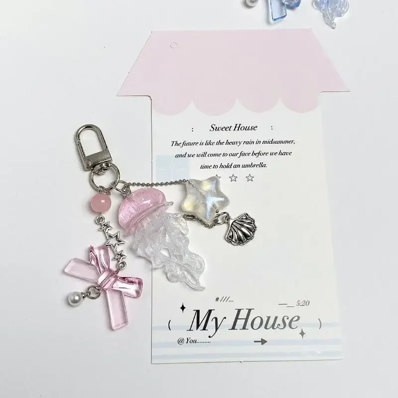 الوردي قنديل البحر الهاتف سحر نجم البحر حورية البحر ذيل السمكة القوس حبة Fairycore المفاتيح المحفظة المدرسية مفتاح السيارة ديكور المجوهرات #5