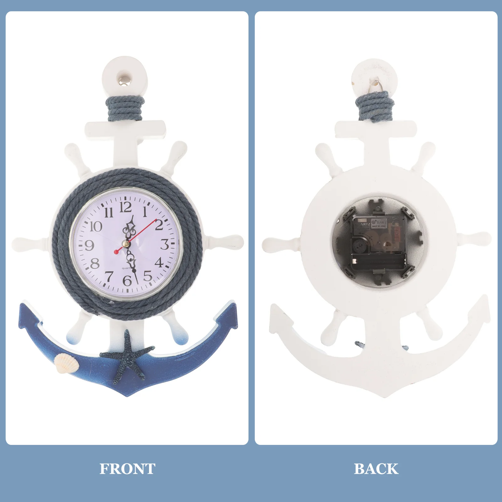 

Boat Anchor Wall Clock Mediterranean Style Creative Star Design Hanging Clock Wooden Plastic Home Ornament