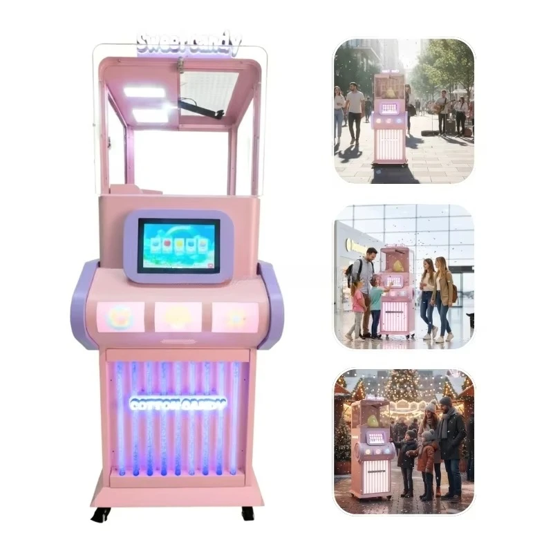 Automatic pink cotton candy machines, suitable for candy stores, bakeries, carnivals, buffets, and snack equipment
