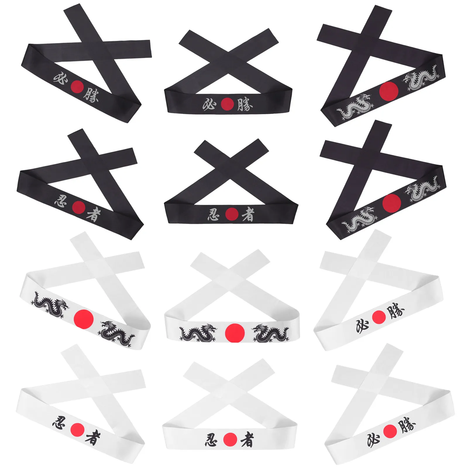

12Pcs Japanese Headband Hachimaki Samurai Sushi Chef Print Tie-on Sweatband for Karate Yoga Kitchen Party Costume Use