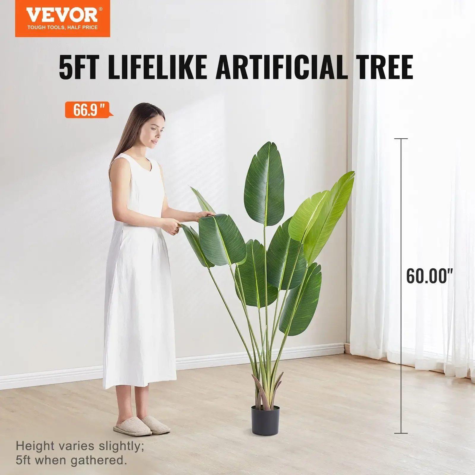 Artificial Birds Of Paradise Tree, 5 FT Tall Faux Plant, PE Material & Anti-Tip Tilt Protection Low-Maintenance Plant