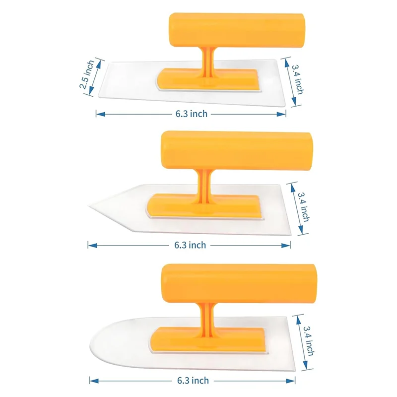AAAC-เกรียงพลาสติกชุด Round & Square & Tipped End Finishing Trowels 3 ชิ้นน้ําหนักเบาขนาดเล็กFinishingเกรียงพลาสติก