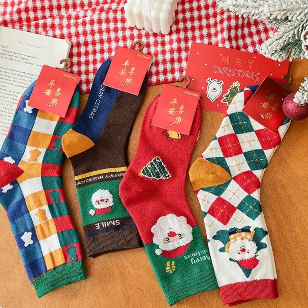 Soft Christmas Tree Christmas Socks Thickened Warm Santa Claus Socks Crew Socks Middle Tube Socks Happy Christmas Socks Student