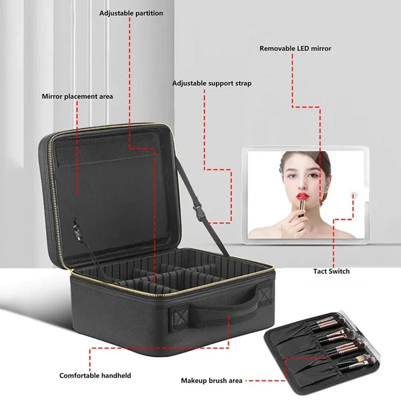 Imagem -04 - Estojo Cosmético Portátil Smart Led com Espelho para Mulheres Bolsa de Maquiagem Grande Capacidade Esteticista Feminina Produto para Pele Viagem