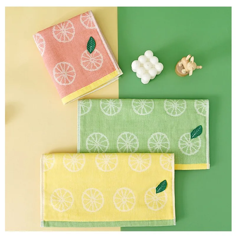 

1Pc 25x50cm Cotton Gauze Lemon Fruit Leaf Water Absorbent Soft Home Life Children Hand Towel