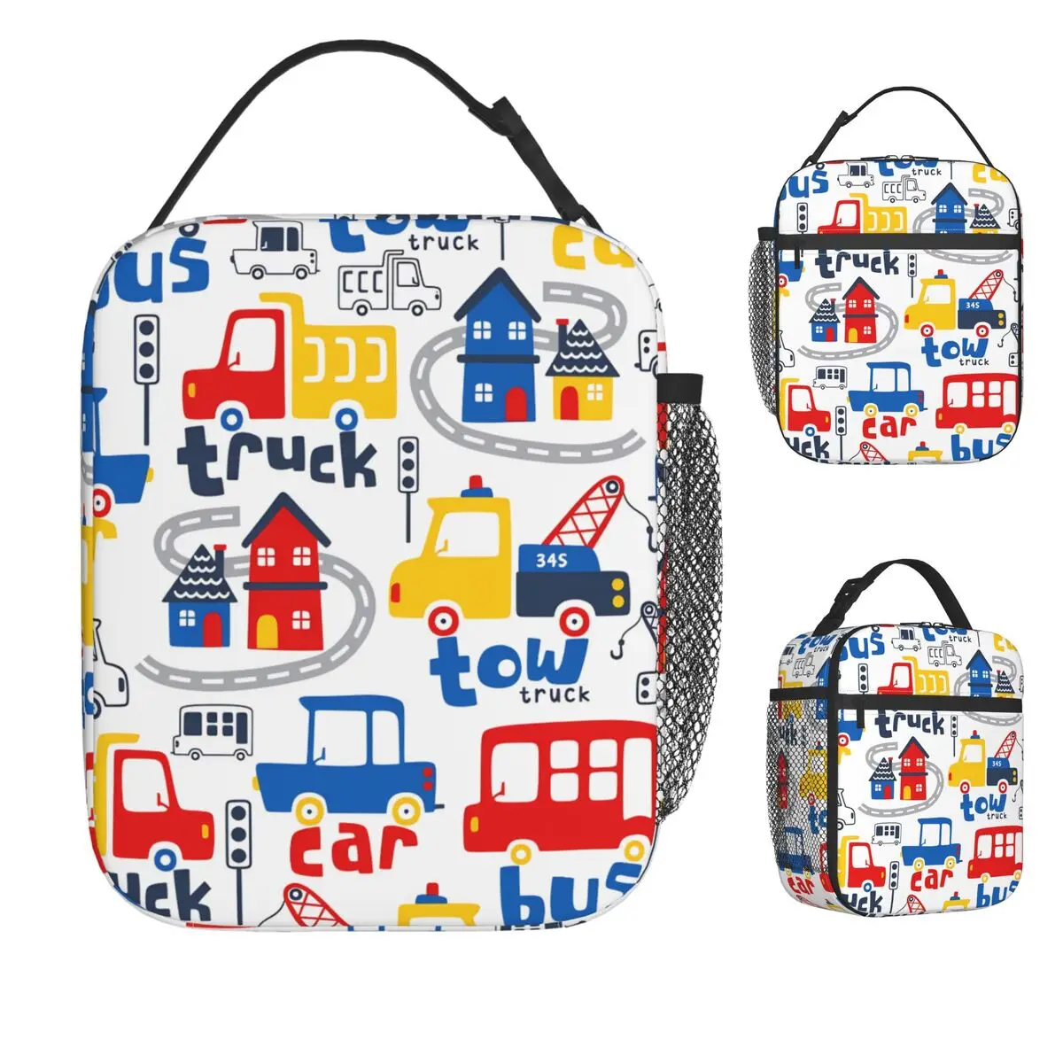 Torba na lunch z motywem buldożera, koparki i wozu strażackiego, torba termiczna na lunch dla mężczyzn, przenośna torba chłodząca, torba na jedzenie z nadrukiem.