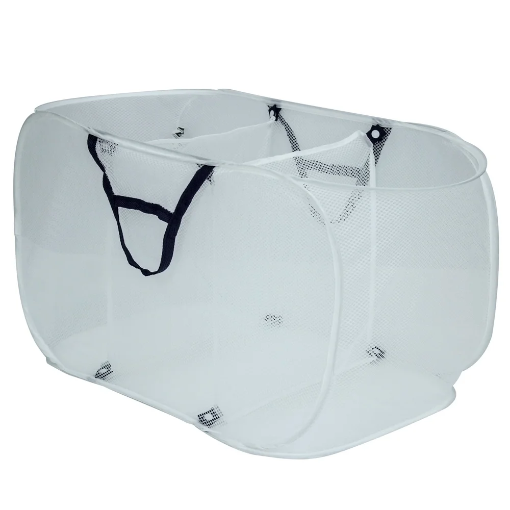 Breathable Polyester Mesh Pop-up Laundry Basket with Three Compartments Sorting Clothes Towels Toys Collapsible Design Easy